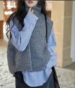 タートルネックニットベスト