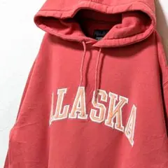 ポーラー アラスカ ロゴ刺繍 スウェットパーカー ピンク 桃色レッド赤 L 古着