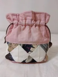 パッチワークキルト⭐手提げ袋⭐巾着⭐ピンク