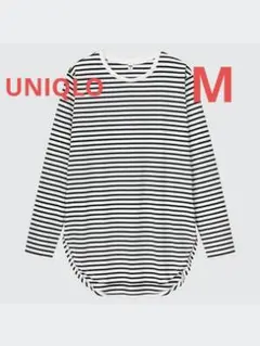 ユニクロ　ソフトコットンボーダーラウンドヘムT（長袖）レディース　ブラック　M