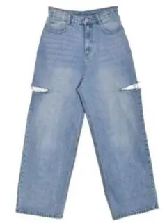 Re:EDIT／サイドスリットワイドストレートコットンデニムパンツ