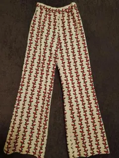 古着　ハンドメイド　総柄ニット生地パンツ　オンリーワン　パンタロンVintage