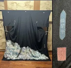 黒留袖 銀閣寺 佐藤潤作 五つ紋 友禅 裾模様 風景文様 落款 京友禅 加賀友禅