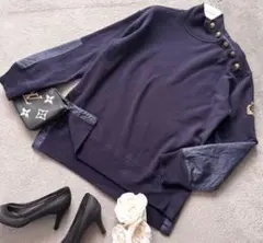 美品　ラルフローレン　スウェット　トレーナー　ロゴ刺繍　ネイビー　金ボタン　紺