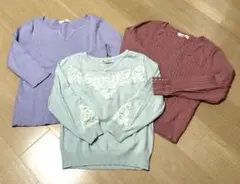 美品★長袖・七分袖ニット 3点セット（ラベンダー・ピンク・水色）のサムネイル