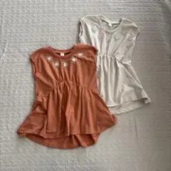 フラワー刺繍 半袖Tシャツ 2枚セット　アプレレクール