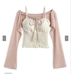 GRL カップ付きシャーリングキャミソール×ショート丈ボレロベロアアンサンブル