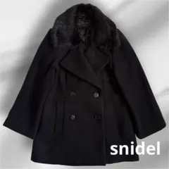 美品　snidel スナイデル　ダブルブレストピーコート　ファー付　ブラック