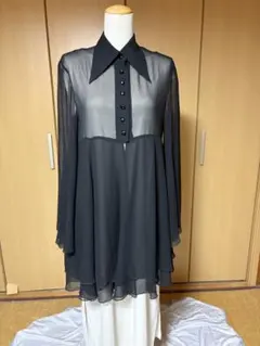 シフォン シアー フレアスリーブ ブラウス ブラックのサムネイル