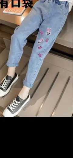 キッズ ジーンズ 女の子 デニム ジーパン ダメージ ブルー