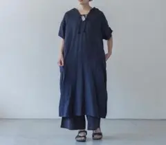 シサム工房　ヤマスリット2wayワンピース　ダブルガーゼ　ネイビー　インド製のサムネイル