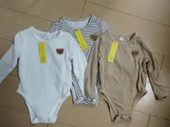 ロンパース3点セット（ホワイト・ストライプ・ベージュ）