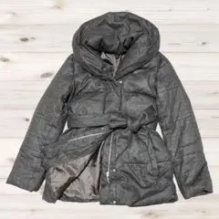 1638【MKミッシェルクラン】ダウンコート　M グレー　フェザー　ベルト