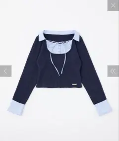 NICE CLAUP シャツドッキングレイヤード風ニット ネイビー