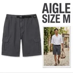エーグルAIGLEカーゴハーフパンツM綿100%ベルト付チャコールグレー短パンのサムネイル