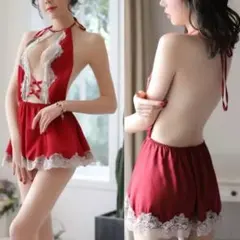 セクシーランジェリー ベビードール 赤 レース 背中開き ナイトウェア