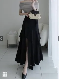 GRLアシンメトリーラッフルスリットスカート ブラック L