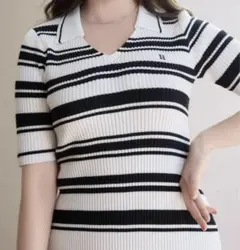 Her Lip To Stripe Rib Polo Dress white M