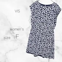✴︎ビスほしい小花柄ワンピース ウエストゴム ネイビー系裏地付き 春夏 涼感素材