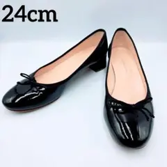 ファビオルスコーニ　リボン　エナメル　バレエ　ヒールパンプス　24 黒　イタリアのサムネイル