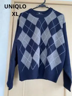【美品】UNIQLO ユニクロ　長袖セーター XL ネイビー/グレー