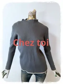 ☘️T20672☘️Chez toi 配色ライン袖口ボタンメローニットプルオーバーのサムネイル