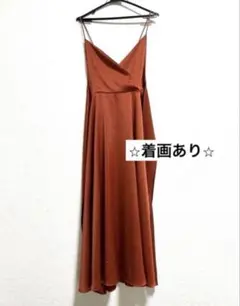 ワンピース ウェディング テラコッタ 前撮り　二次会　サテン　結婚式　M
