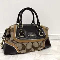 【美品】COACH コーチ ハンドバッグ シグネチャー ブラウン