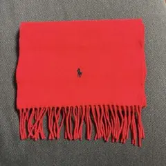 【スコットランド製】ラルフローレン ラムウール100% マフラー レッド 刺繍