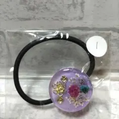SALE❣️紫 パープル 白 マーブル ⌘ レジン ヘアゴム お花 うねうね