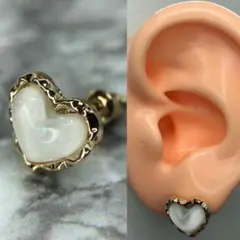 スタッド ピアス 18g ハート ホワイト ピンク ラメ ゴールド 韓国 片耳