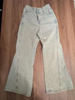 淡い青 フレアパンツ ゴムウエスト