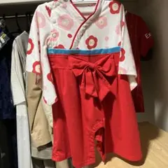 赤と白の花柄着物風ドレス