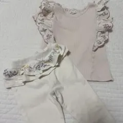 ママラク　紫陽花刺繍フリル付き半袖トップス&レギンスセット　95