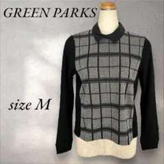 新品　GREEN PARKS 千鳥格子柄ニット　ブラウス　カットソー　長袖　M