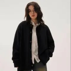 Mr.Creape クルーネックカーディガン ブラック Mサイズ