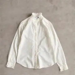 美品ユニクロ × イネス コラボ コットンフリルスタンドカラーシャツ 白 S