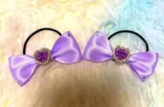 紫色 サテンリボン ヘアゴム 2個セット