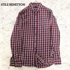 【スタイルベネトン】 メンズ チェック柄シャツ 赤系 シンプルのサムネイル