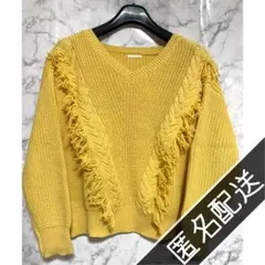 GU フリンジ ニット セーター 黄色 イエロー Vネック ジーユー