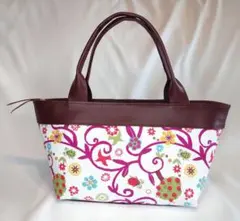 ♥ハンドメイド♥北欧プリント布地と牛革の横長トートバッグ