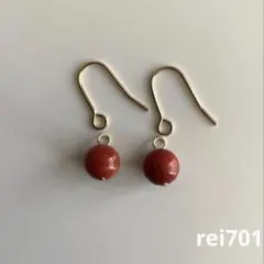 No.552 シンプル　アップルサンゴ　一粒ピアス　イヤリング