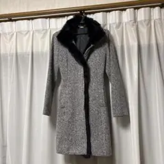 グレー ブラック ツイード ロングコート