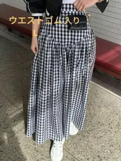 ロングスカート【新品】ギンガムチェック 春　　Lサイズ