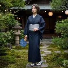 美品トールサイズ□ 撫松庵 小紋 薄物 単衣 化繊 身丈165㌢ 裄丈67
