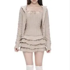 ANDWANG Ribcrafted knit dress set beige - メルカリ