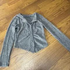 グレー リブ編み クロップド長袖トップス