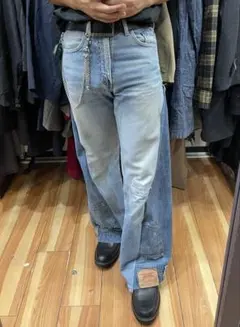 【希少】人気カラー　トラックパンツ　デニムパンツ　再構築　リメイクデニムパンツ 希少】人気カラー トラックパンツ デニムパンツ 再構築 リメイク