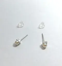 パール スタッドピアス 両耳用 シルバーカラー　4㎜