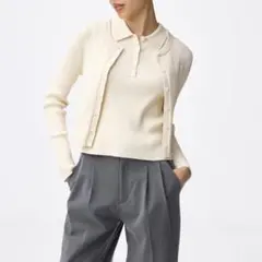 2ピースリブニットポロシャツ　M